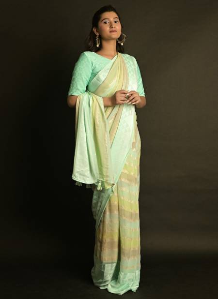 Light Green Colour Ashima Krishna Vol 5 New Latest Heavy Georgette Saree Collection 5607